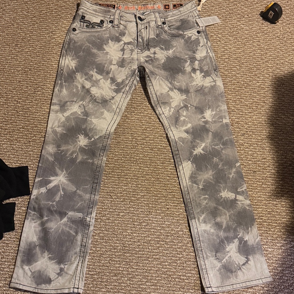 Men's Rock Revival Gray Tie-Dye Jeans Jack Alt-Straight Size:36W/32L/18Inseem